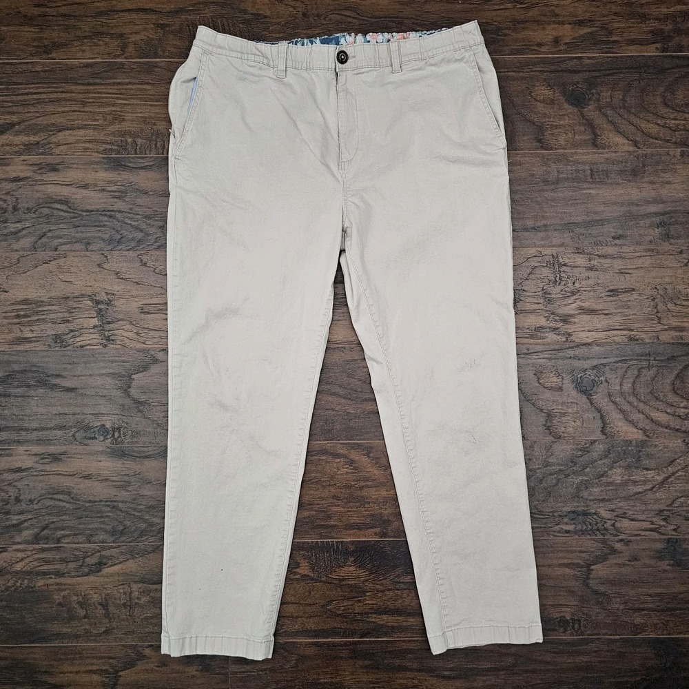 Chubbies Men's‎ XXL Beige Khaki Pants Elastic Waist Floral Trim Stretch Pockets